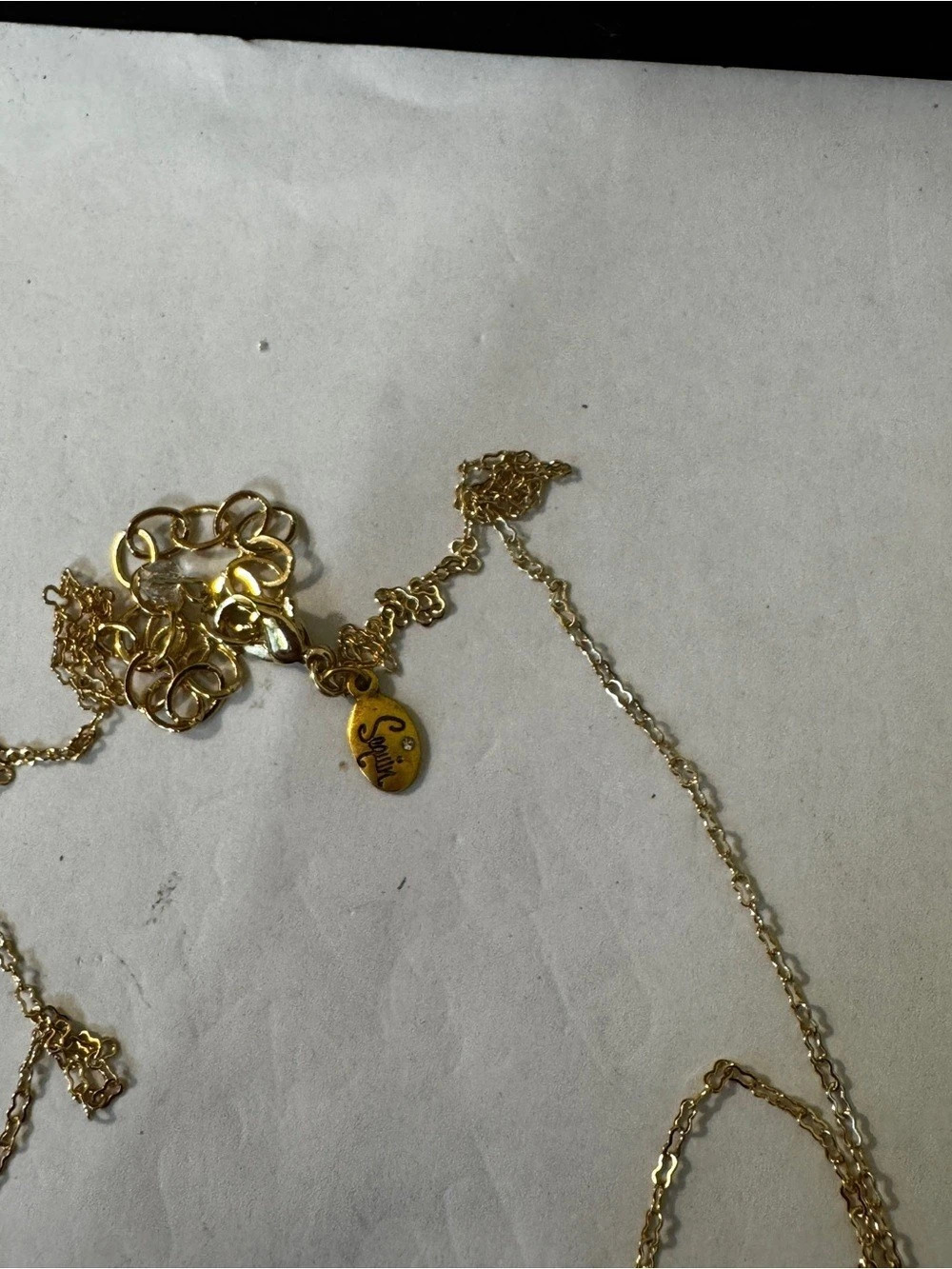 Gold-Tone B Pendant Necklace 304 - Picture 3 of 4
